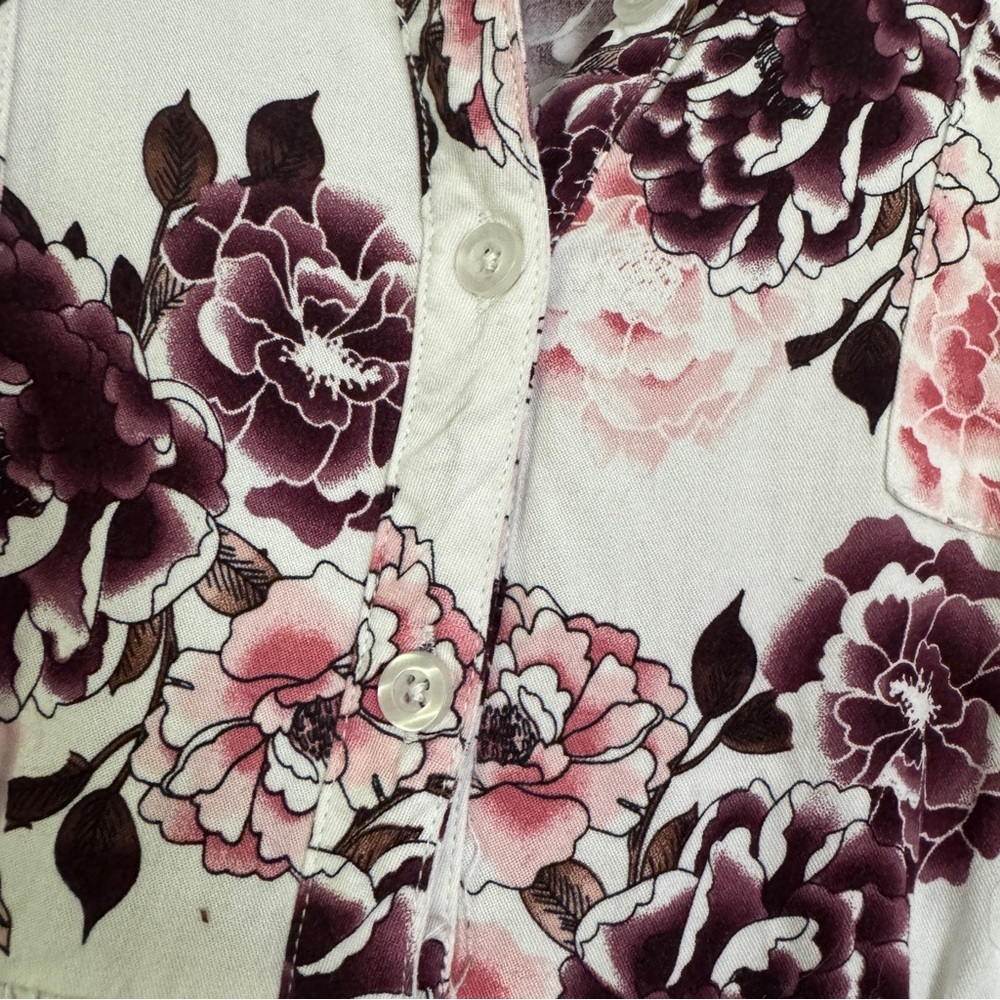 Torrid Floral Button Front Tunic Mini Dress Size 2 2X Plus Ivory Pink Burgundy - Picture 8 of 10